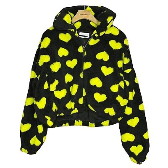 Urban Outfitters Jackets & Blazers - Urban Outfitters ⭐️ Olivia Sherpa Lime Green Hearts Jacket NWT! Size Large
